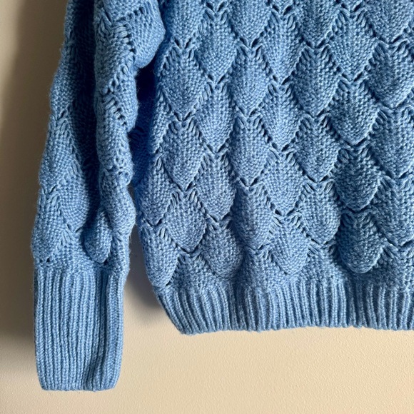 FRNCH Paris Blue Bubble Stitch Open Knit Turtleneck Sweater Size M/L - Picture 6 of 8